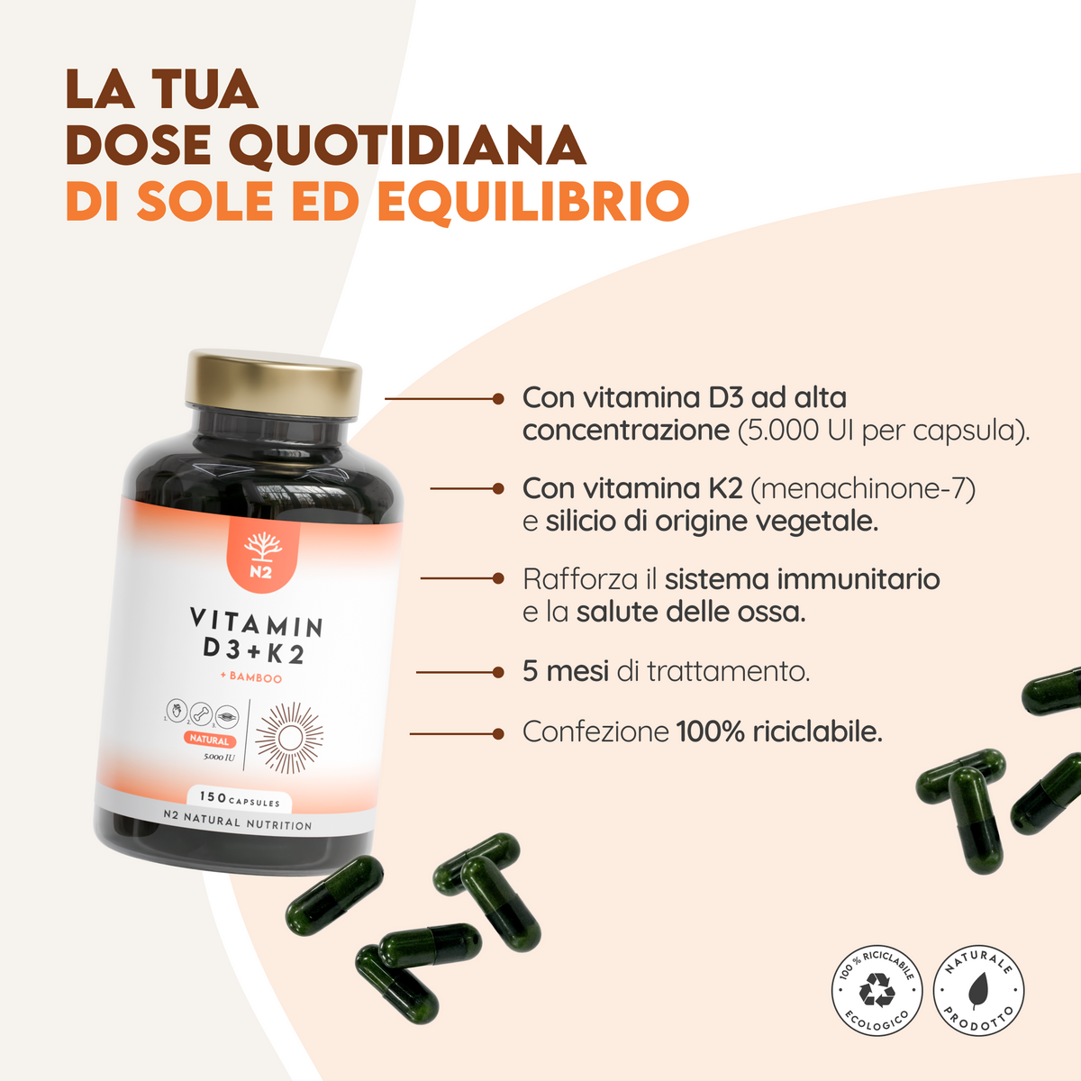 Vitamina D3 + K2 + Bambú