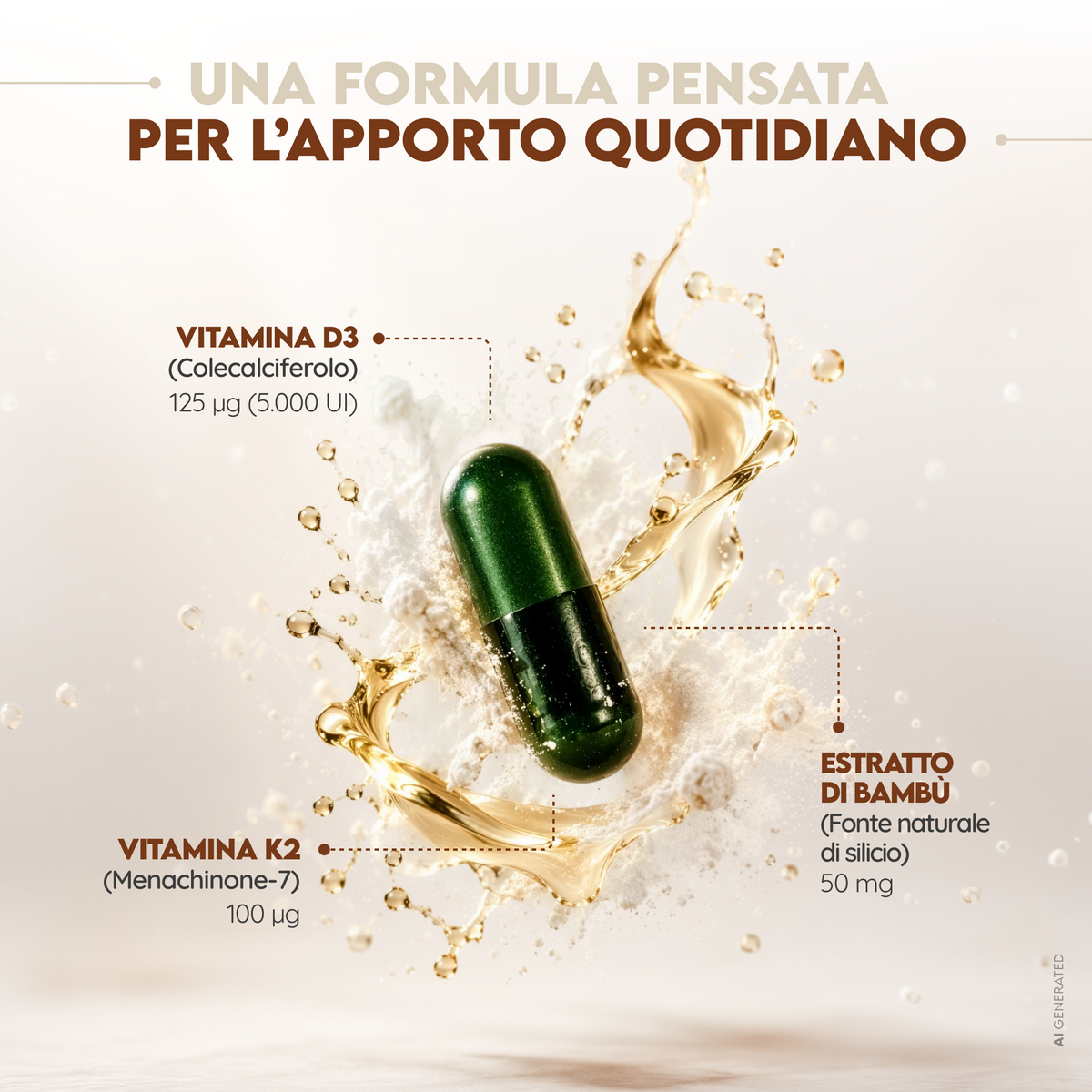 Vitamina D3 + K2 + Bambú